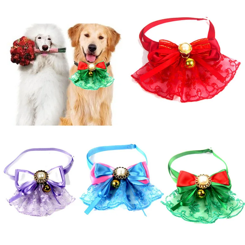 Элегантный кружевной воротник с бантом для кошек колокольчиком собак бандана