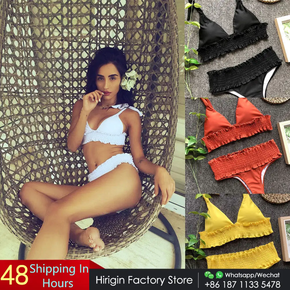 

Ruffles Bikini Set Women Swimwear 2019 New Push Up Padded Bandage Biquini Swimsuit Women Bathing Suit Summer Beachwear Monokini