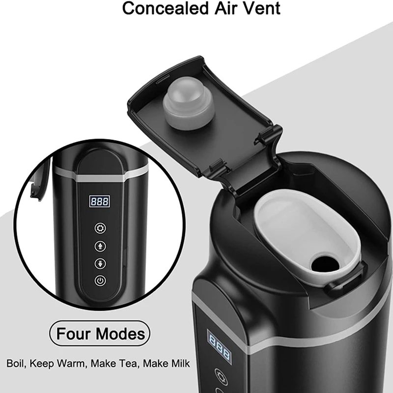 

420Ml Stainless Steel Car Heating Cup 12V/24V LCD Display Electric Water Cup Portable Kettle Coffee Tea Milk Heated