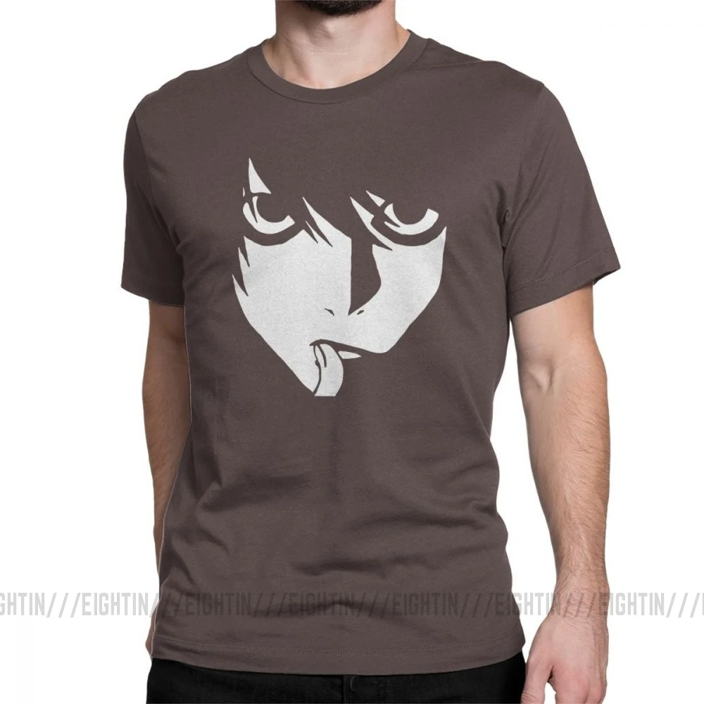 L Death Note Футболка хлопок аниме футболка мужская забавная короткий рукав круглый воротник тройники 5XL большой размер - Цвет: Коричневый