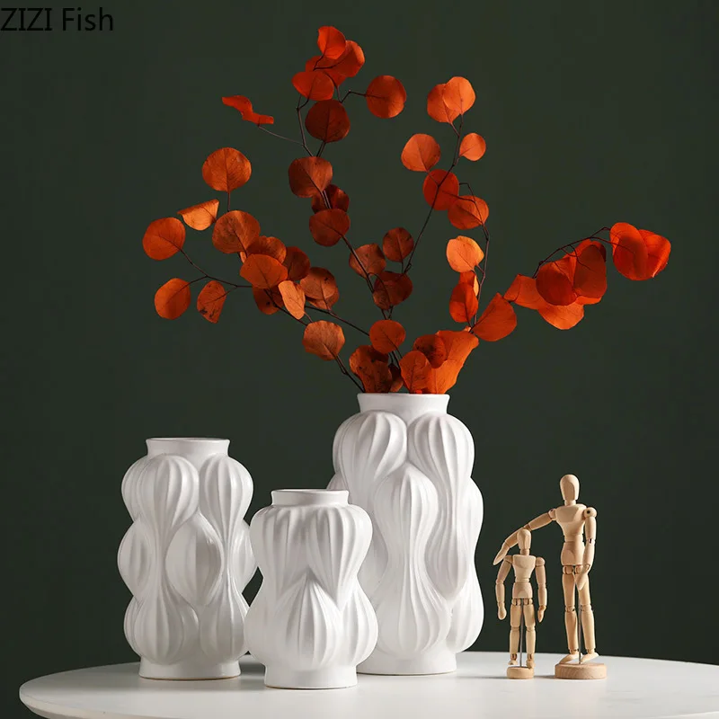 

Керамическая ваза Белый Абстрактный Bump полосатая Цветочная композиция современный домашное украшение ручной работы мебель ваза для цвето...