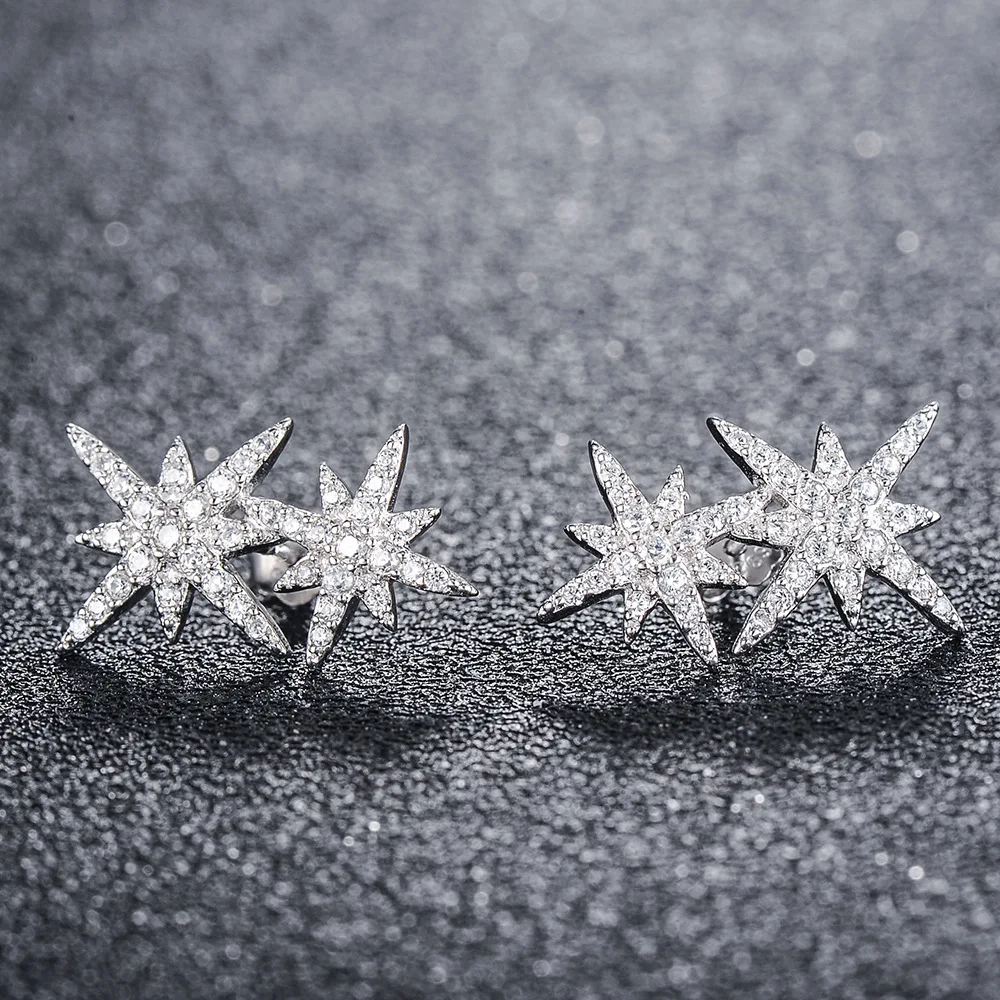 Женские серьги гвоздики с кубическим цирконием и кристаллом роскошные двойной