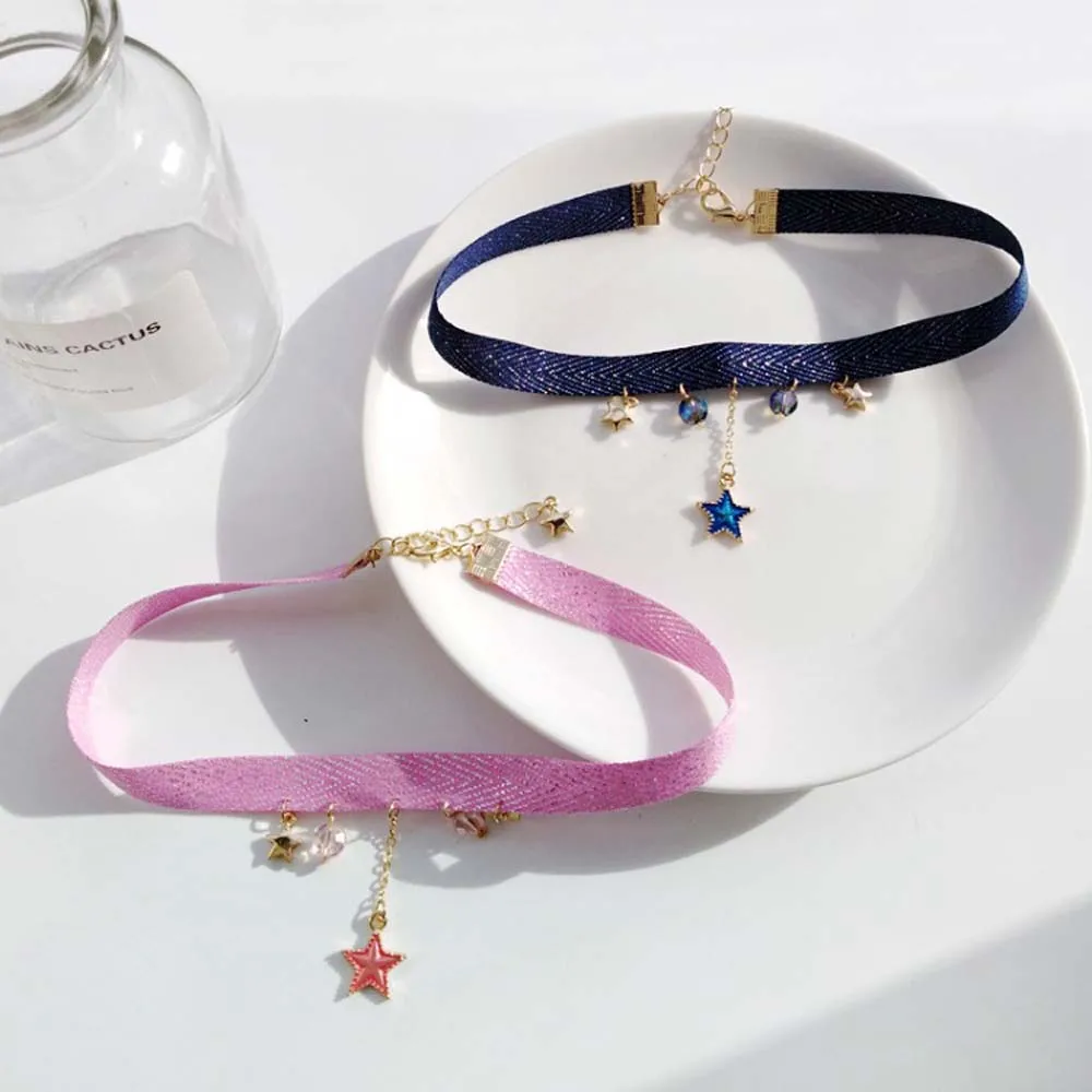 Милый чокер с лентами короткий кулоном в виде звезды Луны Earth простое