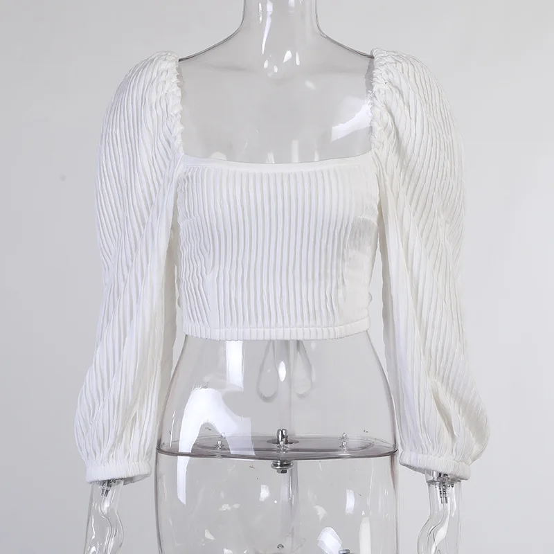 

Winter Style Fashion T-Shirt 2021 Sexy Fashion Kniited Long Sleeve Square Collar Backless White Solid High Street Women T-Shirt