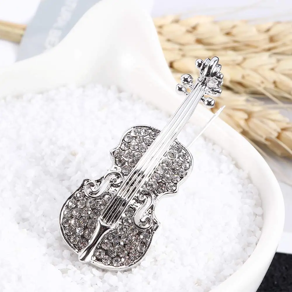 Милая брошь для скрипки блестящая Брошь со стразами значок с отворотом свадебные