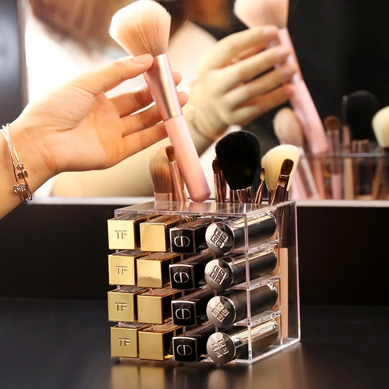 Органайзер для макияжа с 18 ячейками коробка хранения помады держатель кисточек