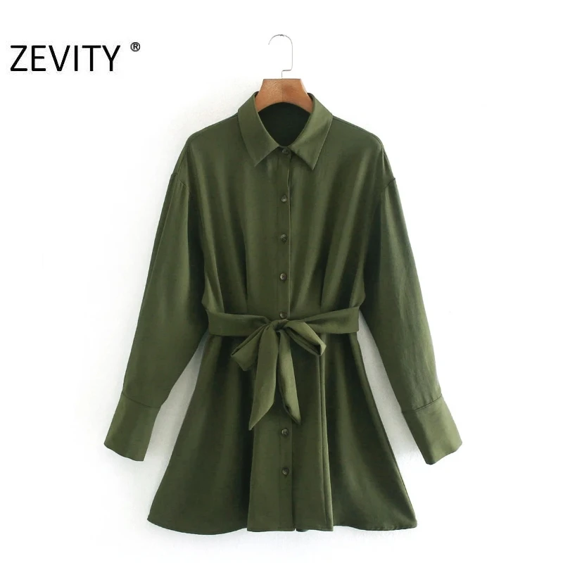 

Zevity Women Fashion Solid Color Single Breasted Mini Shirt Dress Female Chic Elastic Waist Bow Tied Sashes Court Vestido DS4610