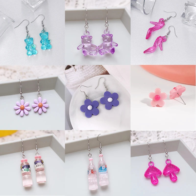 

48 Styles Fashion Acrylic Mini Bear Animal Dangle Earrings for Women Flower Mushroom Elegant Drop Earrings Party Jewelry Gifts