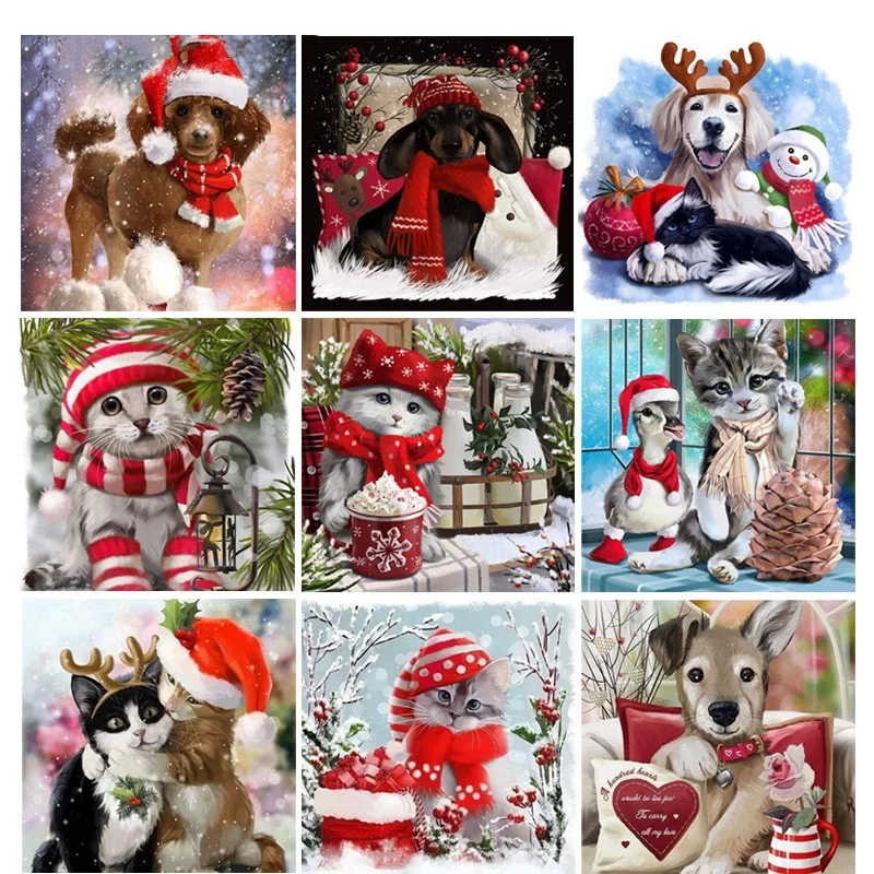 

Full diamond Painting Lovely Christmas Dog Cat Drill Embroidery 5D DIY Diamond Painting Handmade Cross Stitch Gift