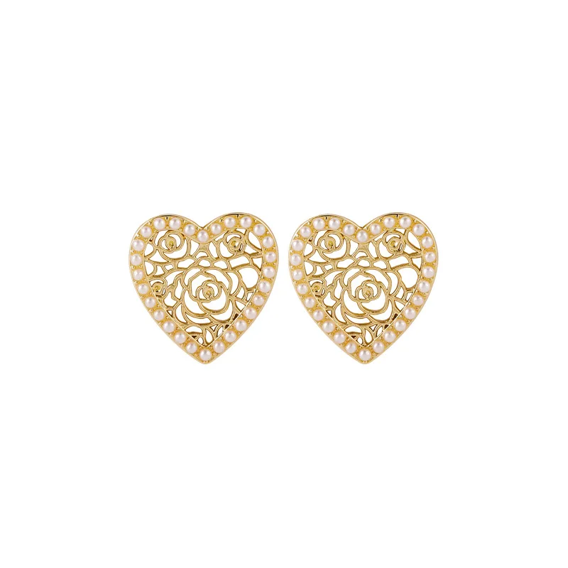 

925 silver needle ony same love metal pearl hollow Rose Earrings temperament Korean earring girl