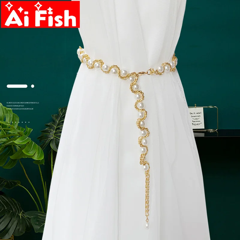 

Креативная золотая цепочка с жемчугом, пряжка для штор, современный ремень для штор, Бесплатная Пробивка, украшение, Tiebacks, аксессуары MY357 #3