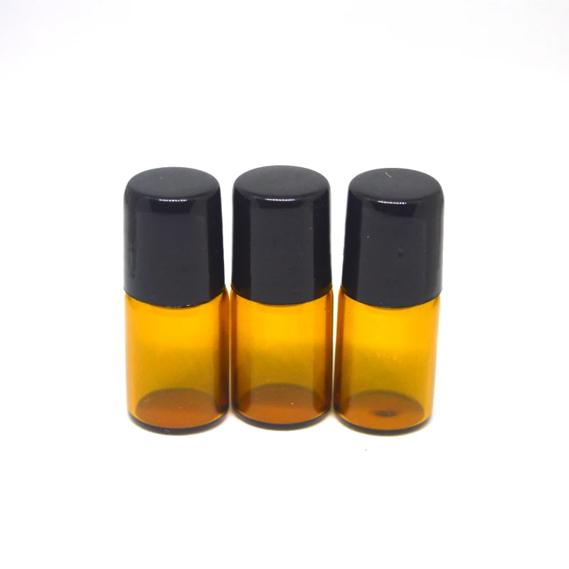 

5pcst 2ML Amber Glass Roll on Bottle with Stainless Steel Small Essential Oil Roller Refillable Sample Vial