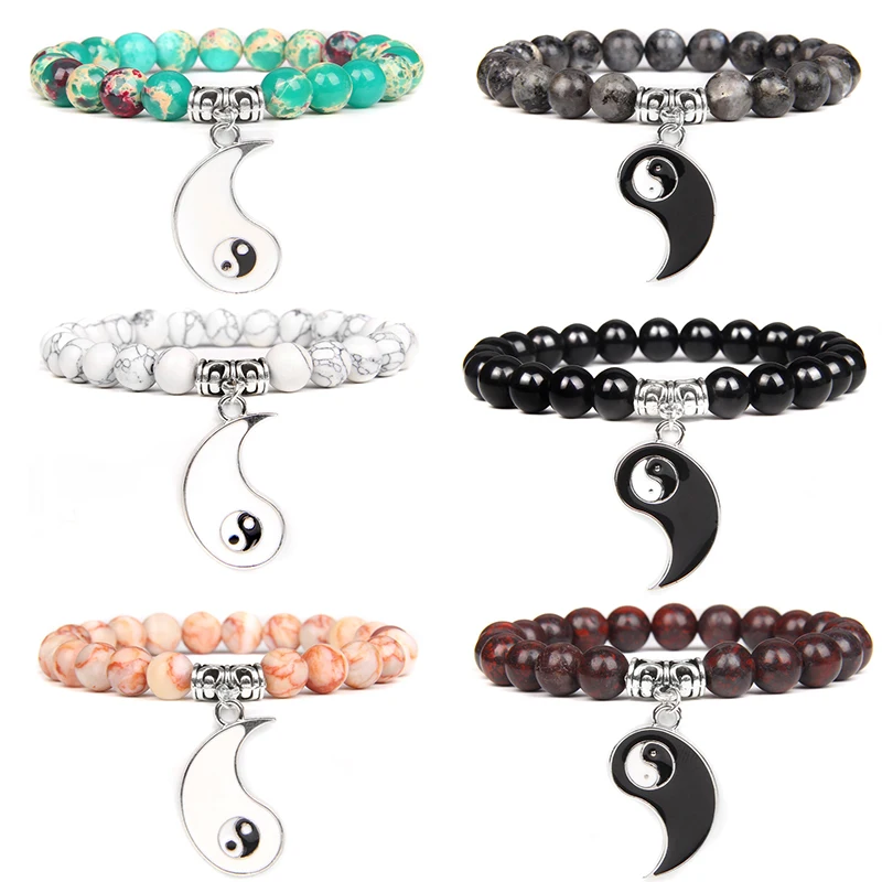 

Yin Yang Tai Chi Charm Bracelets For Women Men Natural Stone Bangles Lovers Friendship Couple Bracelet Energy Balance Jewelry