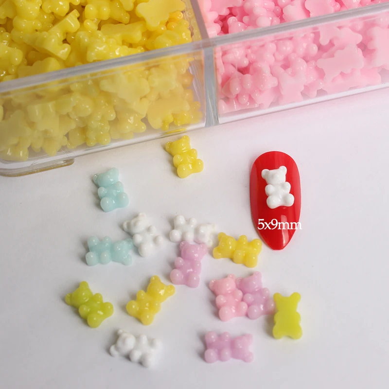Стразы для ногтей 5x9 мм из смолы с милыми жесткими конфетными мишками и плоской