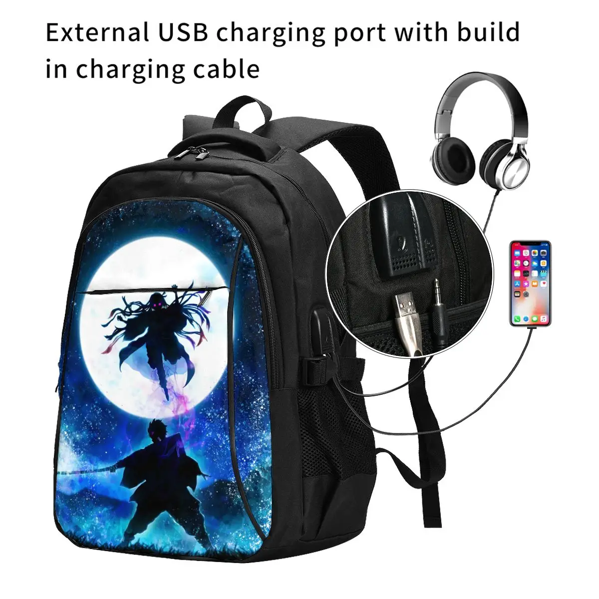 

Anime new men and women travel backpack youth sports bag leisure camping backpack computer outdoor hiking bag USB backpack