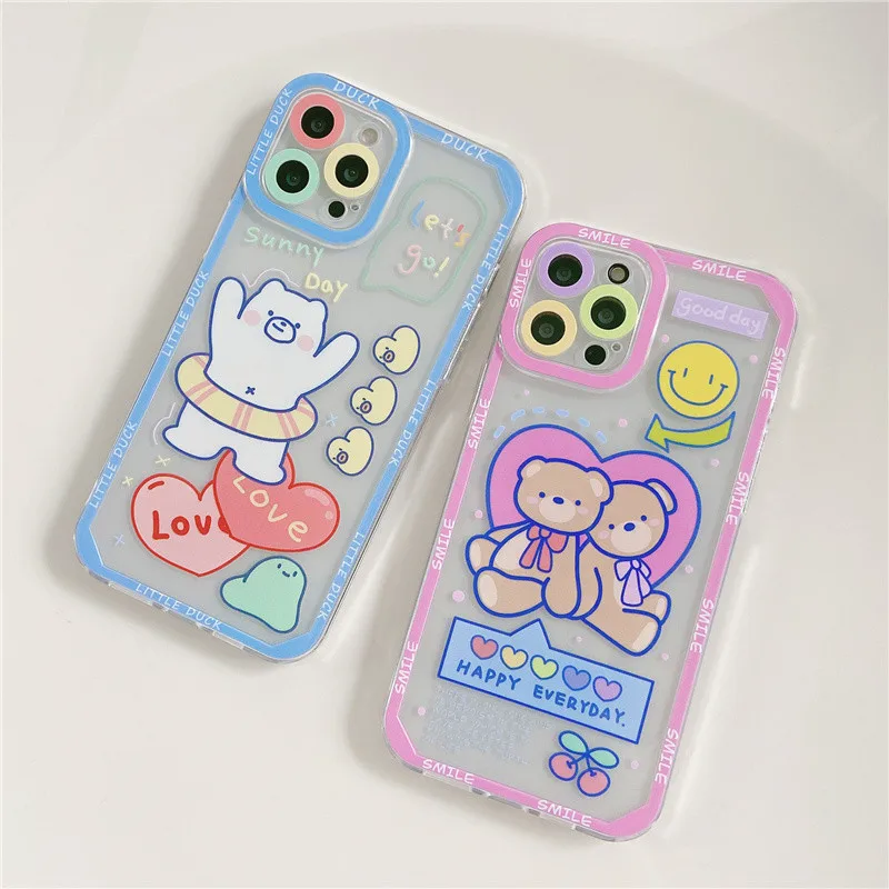 

Cartoon Colour lens Protection Shockproof Clear TPU Phone Case For iPhone 13 Pro max 12 11 Xs Max Xr SE 7 8 Plus Cute Bear Shell