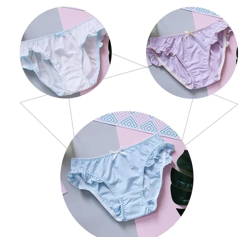 Женские хлопковые трусики с оборкой синие и белые в японском стиле|panties briefs|cotton