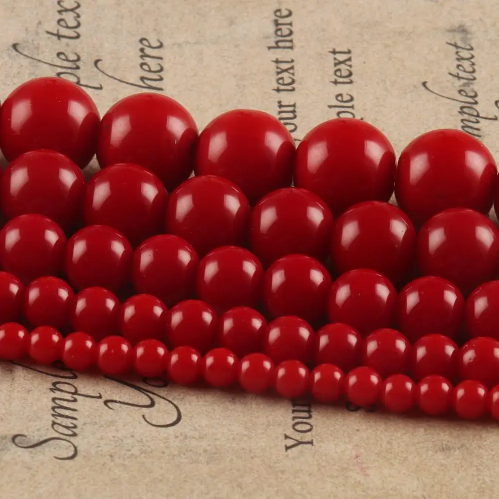 Natural Stone Red Coral Round Jades Bead Loose Spacer Beads Charm Bracelet Necklace For Jewelry Making Accessories 4/6/8/10/12mm images - 6