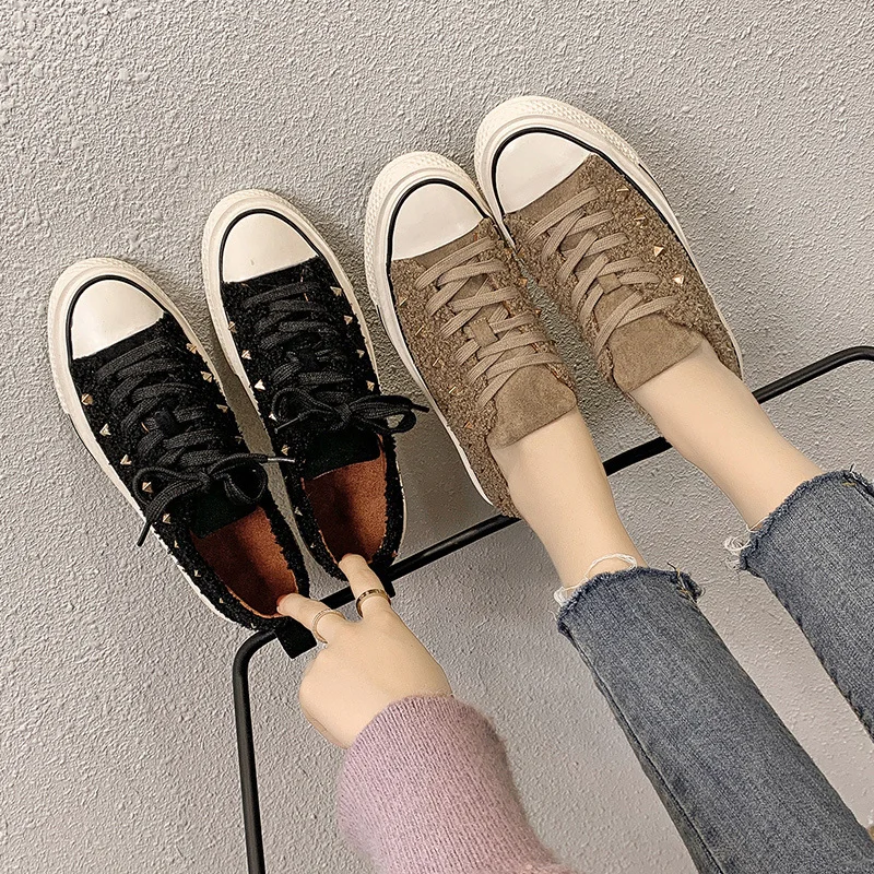 Акция женская обувь новинка 2019 Женская парусиновая Студенческая теплая