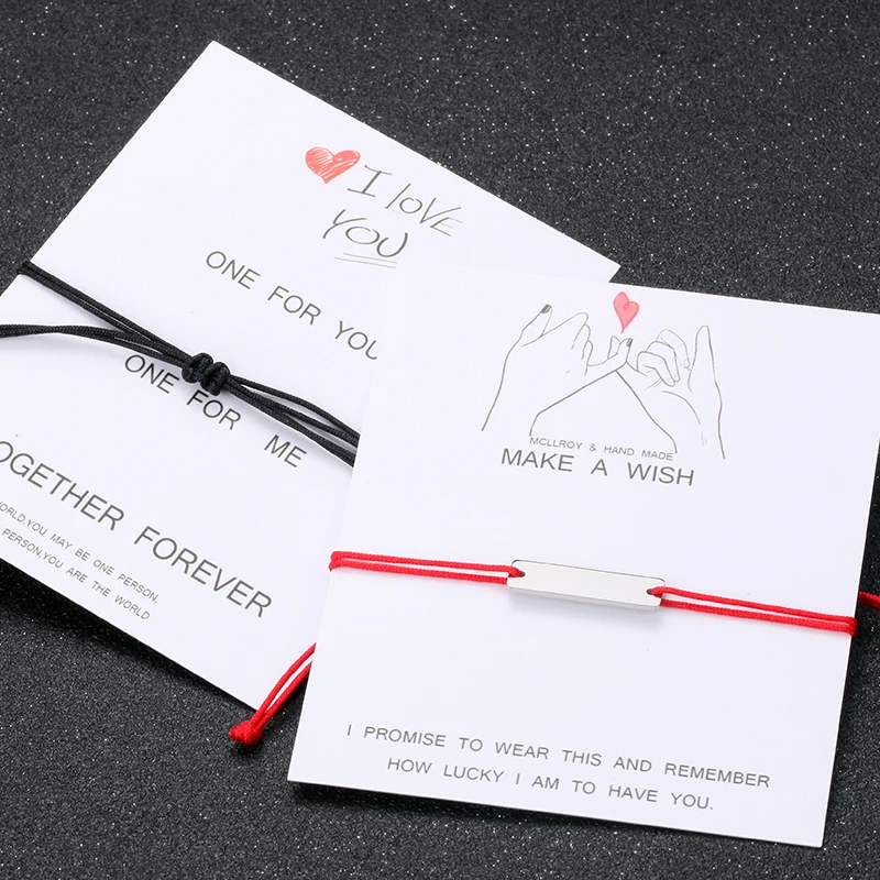 

couples bracelets women Personalized bracelet Engraving rectangle Custom letter Stainless Steel Red black rope bracelet women