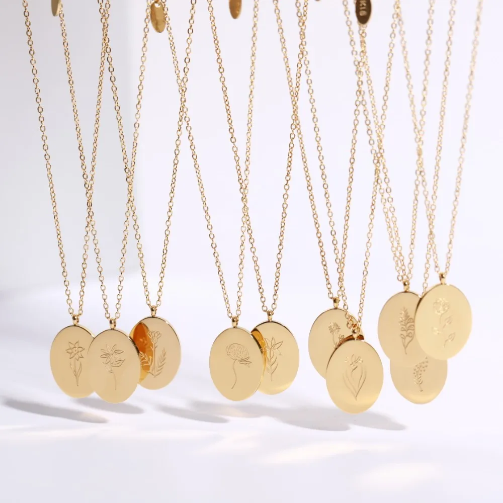 

Handmade 12 Months Flower Pendant Necklace Personality Stainless Steel Gold Plated Birth Month Flower Necklace Christmas Gifts