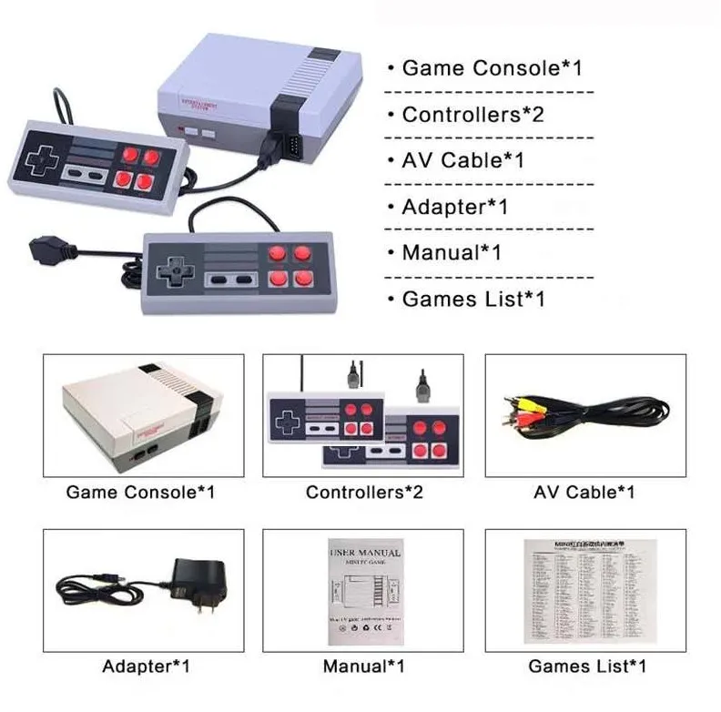 HANHIBR Мини ТВ игровая консоль 8 бит NES Ретро видео встроенный 620 игр с двумя