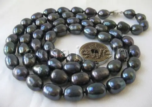 

Hot sale A Beautiful 2row 17-19" 13mm black baroque freshwater pearl necklace a