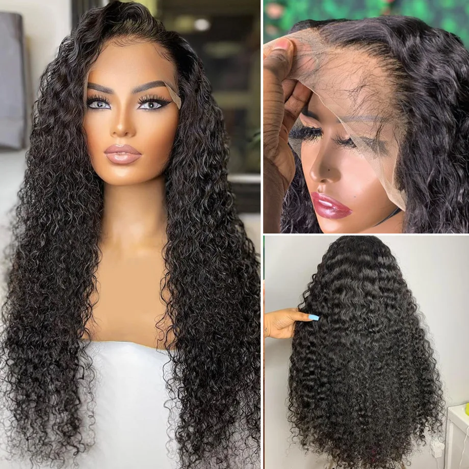 30 Inch Deep Wave Lace Frontal Wig Curly Human Hair HD Transparent Wet And Wavy Front Wigs | Шиньоны и парики