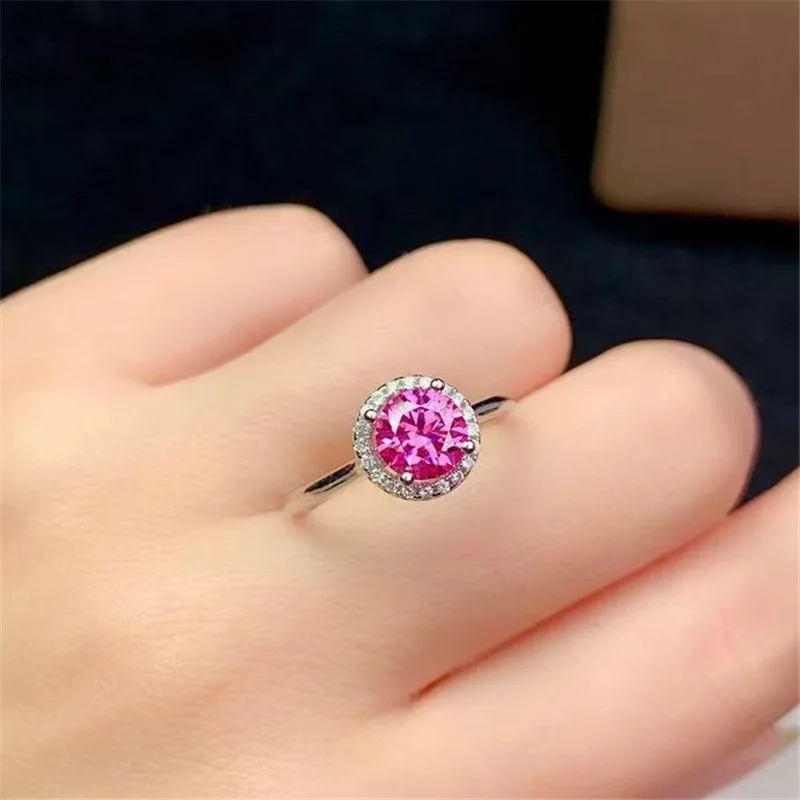 Pink Moissanite Rings1ct Carat Diamond S925 Sterling Silver Wedding Luxurious Jewelry White Gold Plated Drop Shipping