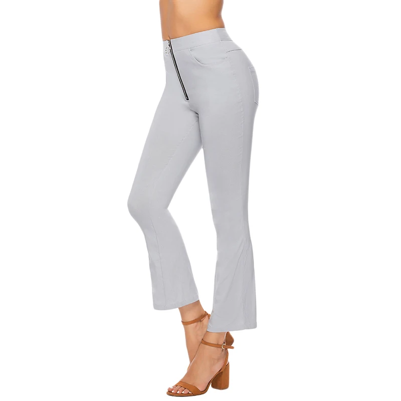 

Black Vintage Solid Contrast Binding Flare Leg Elastic Waist Elegant Pants Autumn Office Lady Workwear Women Trousers