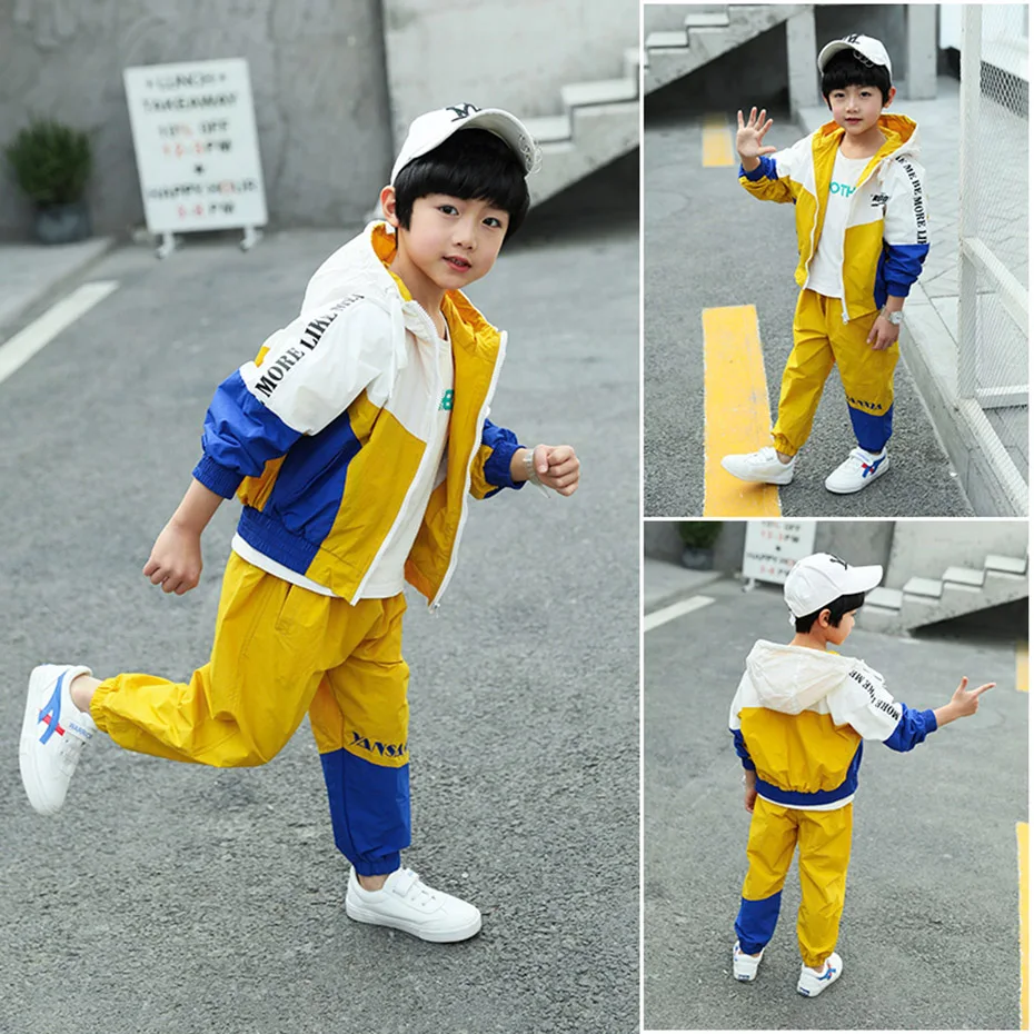 Clothes For Boys Hooded Jacket & Pants 2PCS Patchwork Clothing Sets Winter Casual Suit Kids 6 8 10 12 14 |
