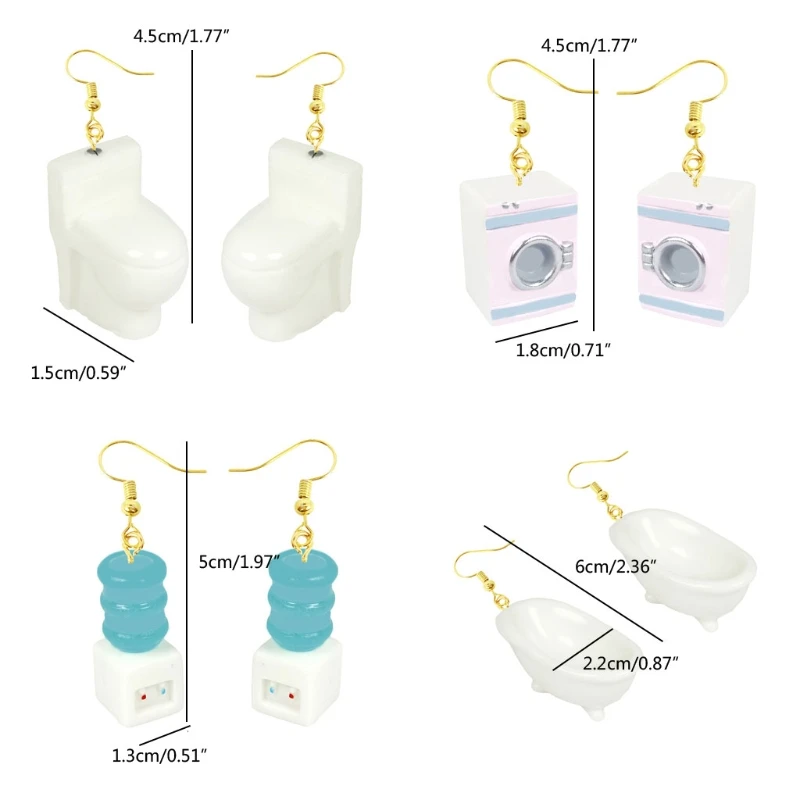 

4 Pair Funny Drinking Fountain Toliet Bathtub Earrings Women Unusual Creative Acrylic Dangle Earring Kit Fashion Jewelry