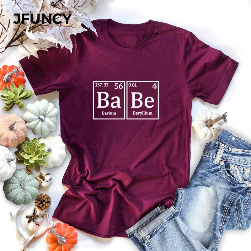 JFUNCY  Women Tshirt Creative Chemical Element Pattern Babe Letter Cotton T-Shirt 2020 Summer Tees Tops Casual T Shirts