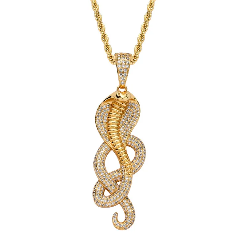 

Ожерелье с подвеской в виде кобры в стиле хип-хоп для мужчин, ожерелье с фианитом из камня-випера и змеи, модные украшения
