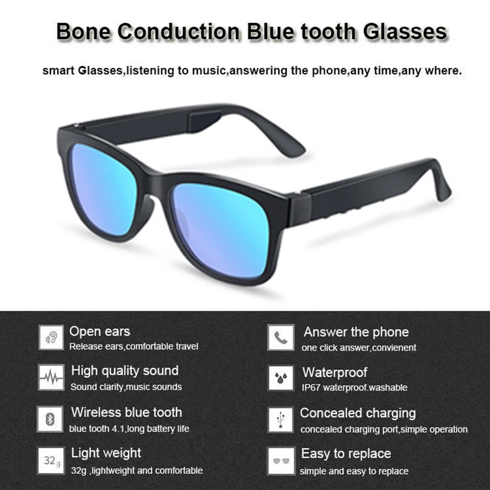 저렴한 GL01 블루투스 스마트 안경 골전도 안경 IP67 방수 블루투스 헤드셋 선글라스 블루 라이트 프루프 안경