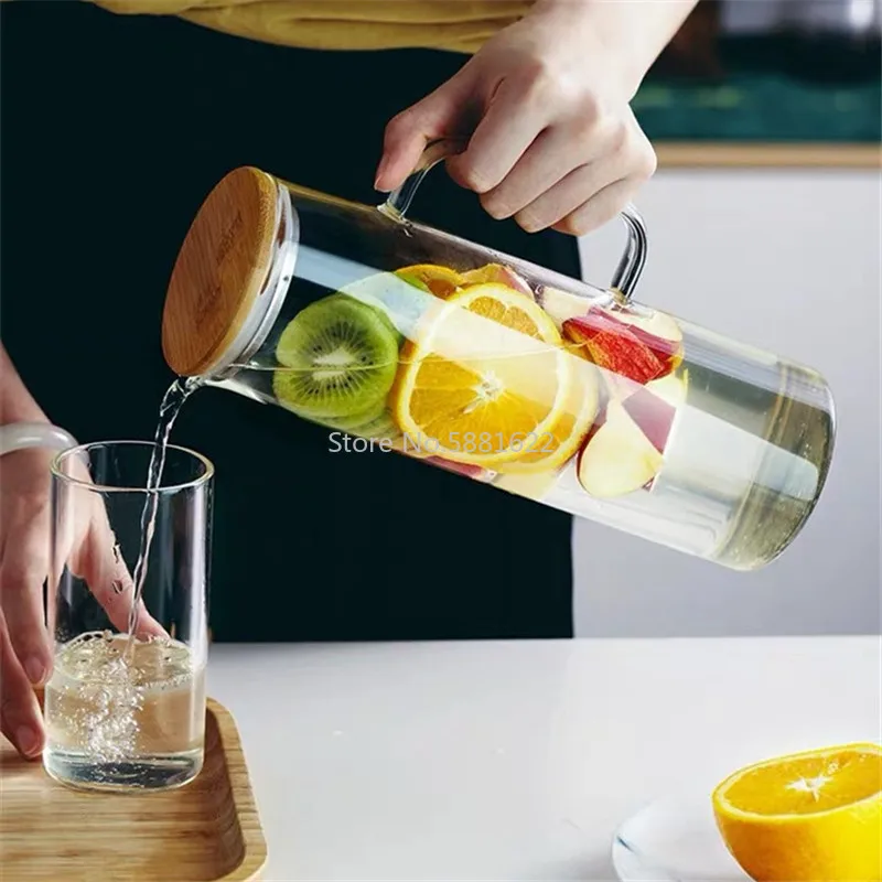 Nordic Creative Transparent Glass Water Bottle Juice Jug High Capacity Heatable Tea Pot Kettle Heat-resistant Leak-proof Carafe | Дом и сад