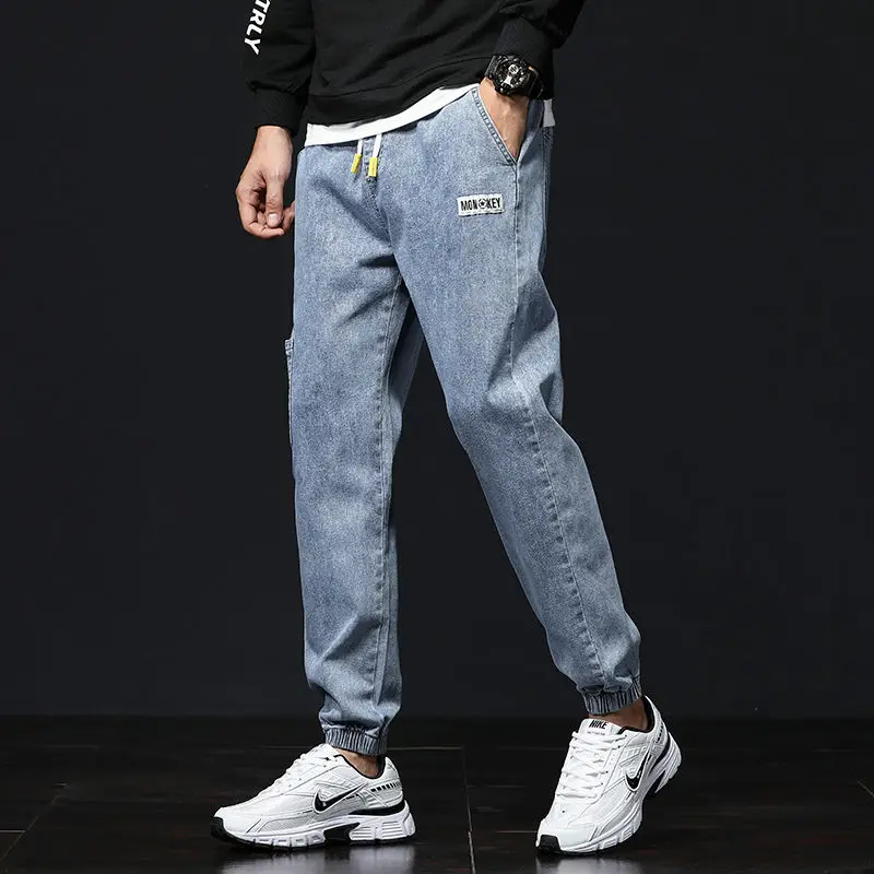 

Весна 2021 Новое поступление серые джинсы мужские брендовые универсальные шаровары в Корейском стиле хип-хоп Бесплатная доставка