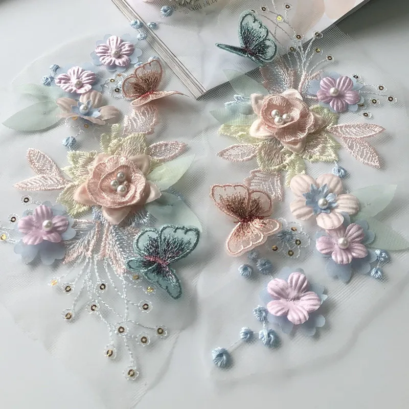 

Ткань с вышивкой из бисера и бабочек, 1 шт., материалы для украшения детской китайской одежды, аксессуары для свадебного платья ручной работы