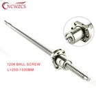 Обработанный шариковый винт SFU1204 250 300 500 600 800 1000 мм, шариковый винт C7 с одной шариковой гайкой для деталей ЧПУ