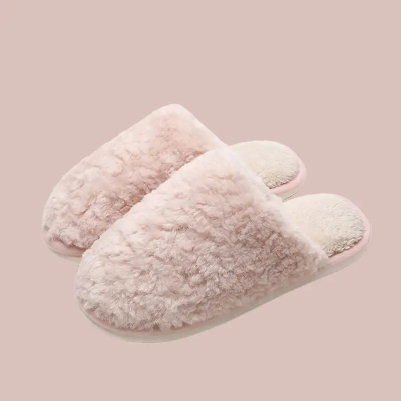 JIANBUDAN Home cotton slippers New Winter Warm shoes Indoor Plush Women's slippers Soft sole Non-slip Unisex plush slippers