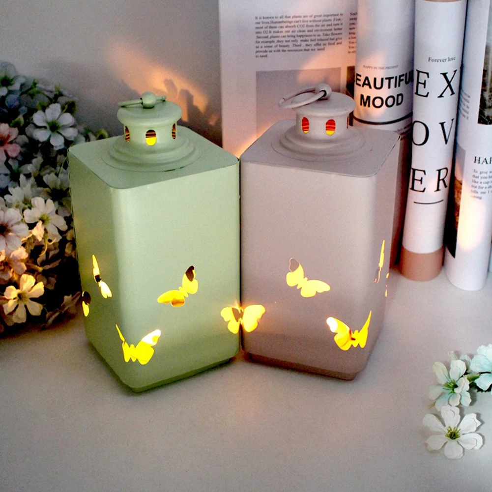 Lantern Butterfly DIY Hanging Wedding Ornament Candle Holder Openwork Carved Handheld Garden Wind Candlestick Gift Party Holiday |