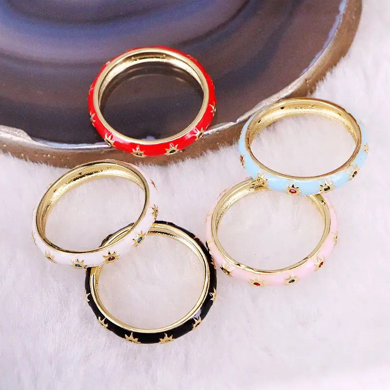 Женские вечерние кольца золотого цвета тонкие с эмалью 6 шт. 2019|Кольца| |