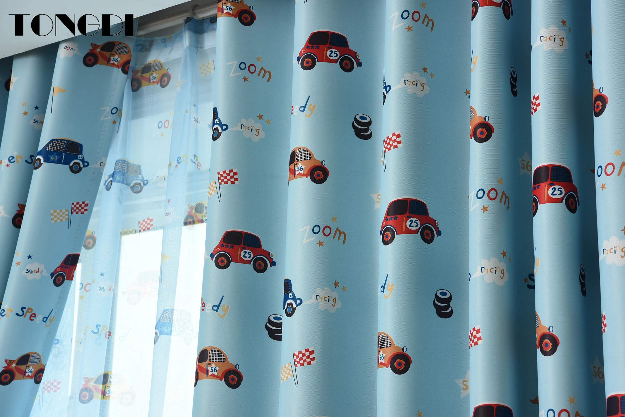TONGDI Детские затемняющие занавески с мультяшным принтом автомобиля