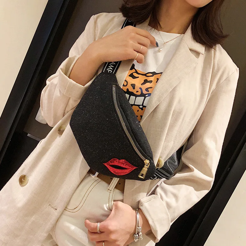 Поясная сумка с блестками для женщин забавная модная бананка на ремне принтом