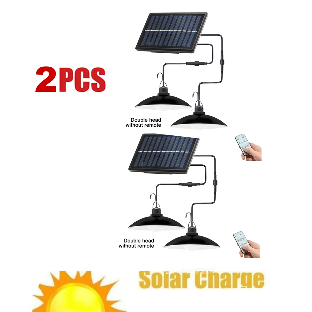 

2pcs Retro Lampshade Solar Light Chandelier LED Solar Panel Shed Lights Indoor Outdoor Hanging Lamp Pendant for Yard Garden 3/6M