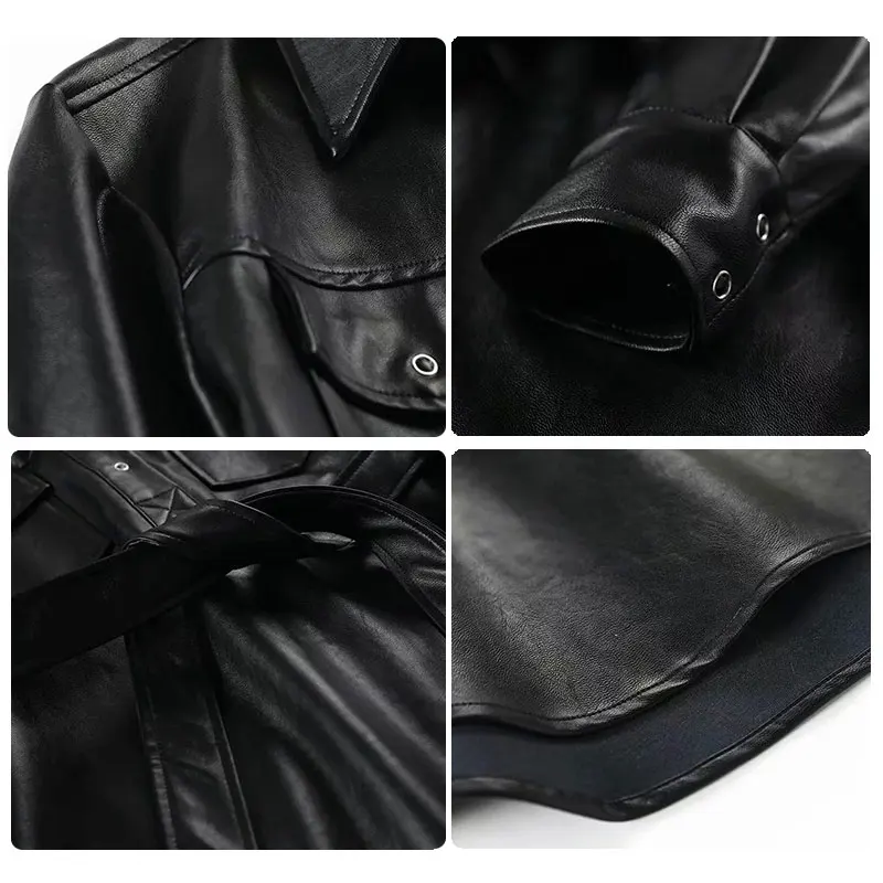 

Lusumily Women Vintage PU Dress Short Sleeve Button Sashes Turn Down Collar Solid Elegant Dresses 2020 New Spring Faux Dress