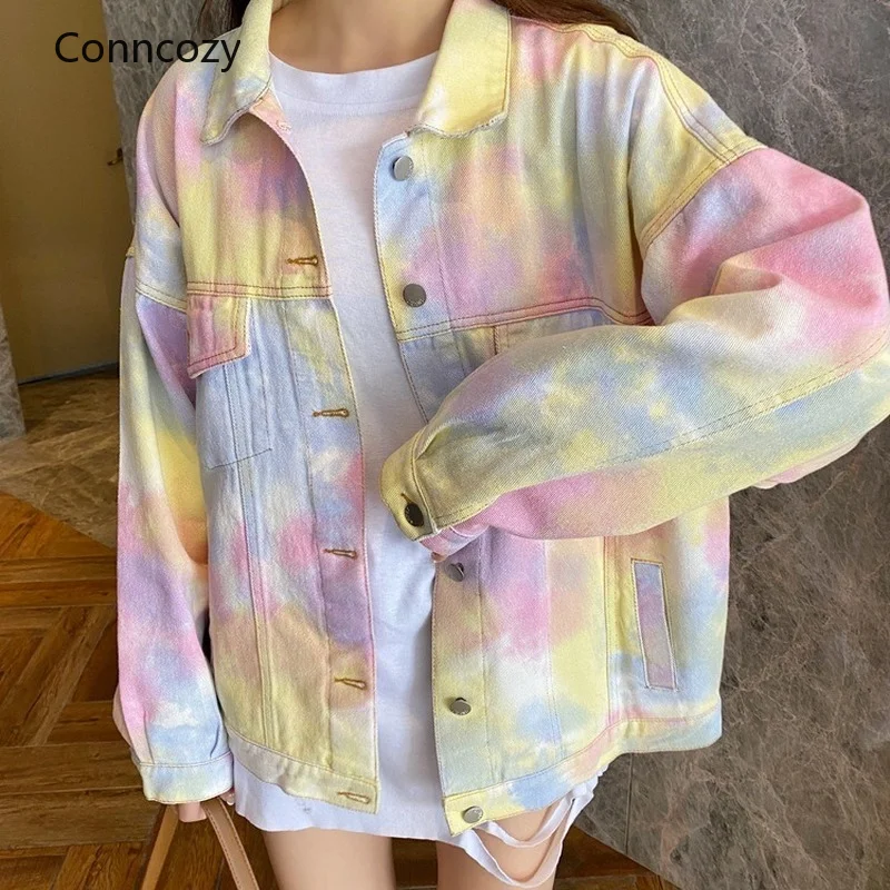 

Женская короткая джинсовая куртка Tie-dye, короткая куртка из денима с градиентом, корейский стиль, осень 2021