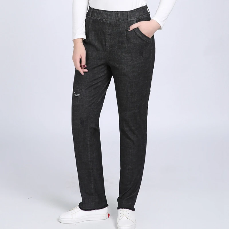 Женские рваные джинсы с высокой талией эластичные брюки большого размера