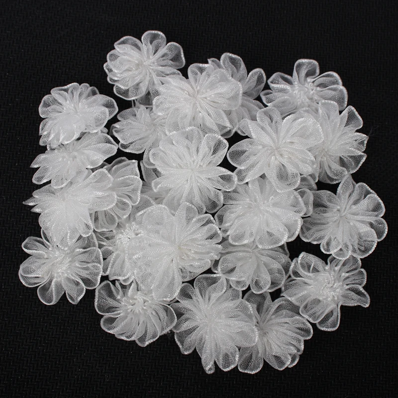 white Lucia crafts 24 шт 22 мм органза бант девушки цветок Розочка лук головные уборы материал пошив одежды «сделай сам» Аксессуары B0905 - Цвет: white