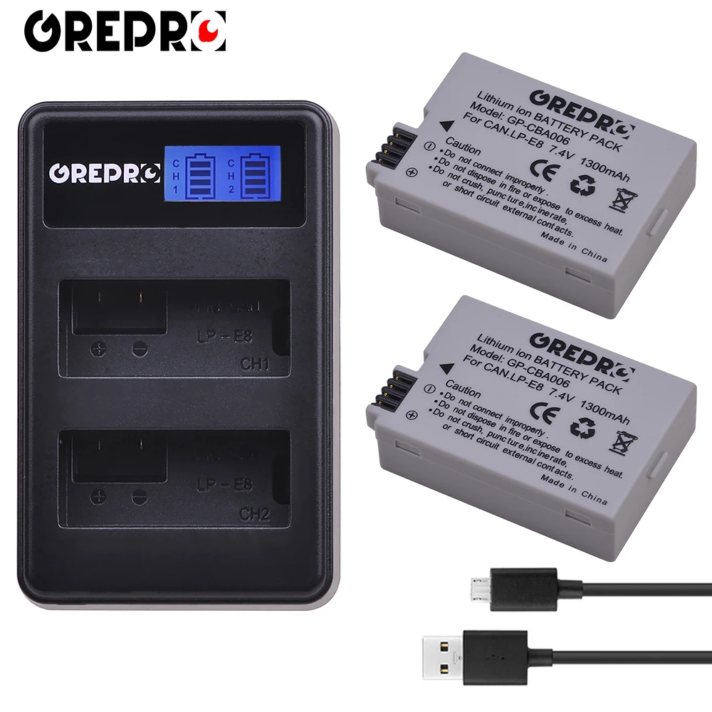 

2Pcs 1300mAh LP-E8 LP E8 LPE8 Battery + LCD Dual USB Charger for Canon EOS 550D 600D 650D 700D Rebel T2i T3i T4i T5i